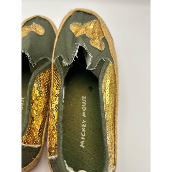 Disney Mickey Mouse Green Canvas Espadrilles Shoes – Gold Sequin – Sz 9.5 – NEW - Picture 9 of 9